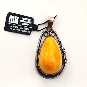 Vintage Baltic Butterscotch Amber Oversized Pendant in Sterling Silver- New!
